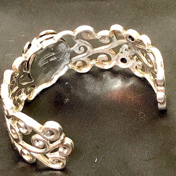 BARSE Black Onyx Cabochon Sterling Silver Scroll Filigree Cuff Bracelet MINT - Picture 14 of 15